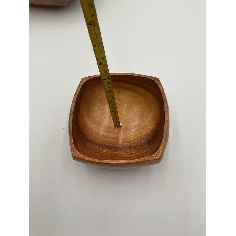 Vintage Set of 5 Square Salad Bowl Set With Utensils Teak Bowls